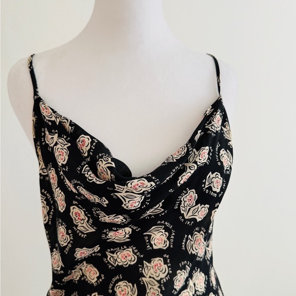 DVF Silk Slip Dress. Black w/ Floral Pattern. Women’s size 8 - Picture 3 of 15
